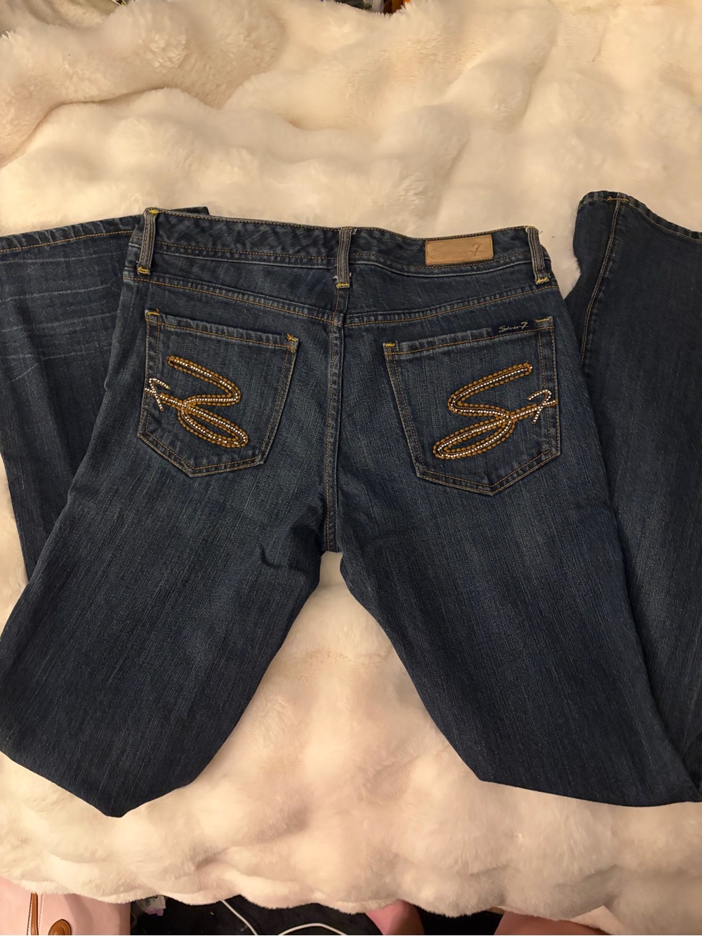 Seven7 Dark Blue Bootcut Jeans with Embellished Back Pockets